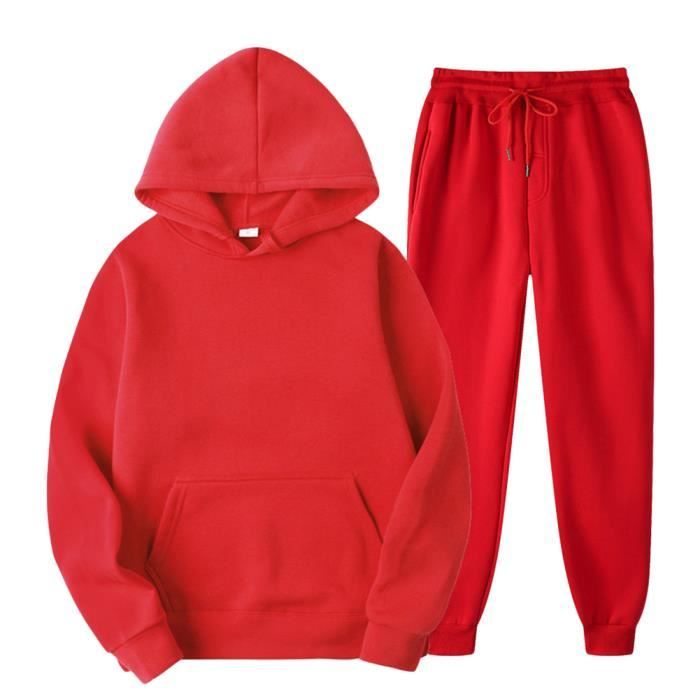 Survêtement Homme 2 Pièces - Veste Zippée à Capuche + Pantalon - Tissu Polyester, Coupe Ample - Pour Sport Et Décontracté