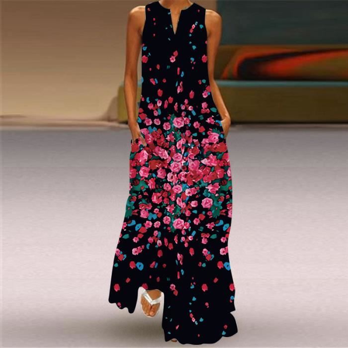 Robe Sans Manches Imprimé Géométrique Ourlet Long