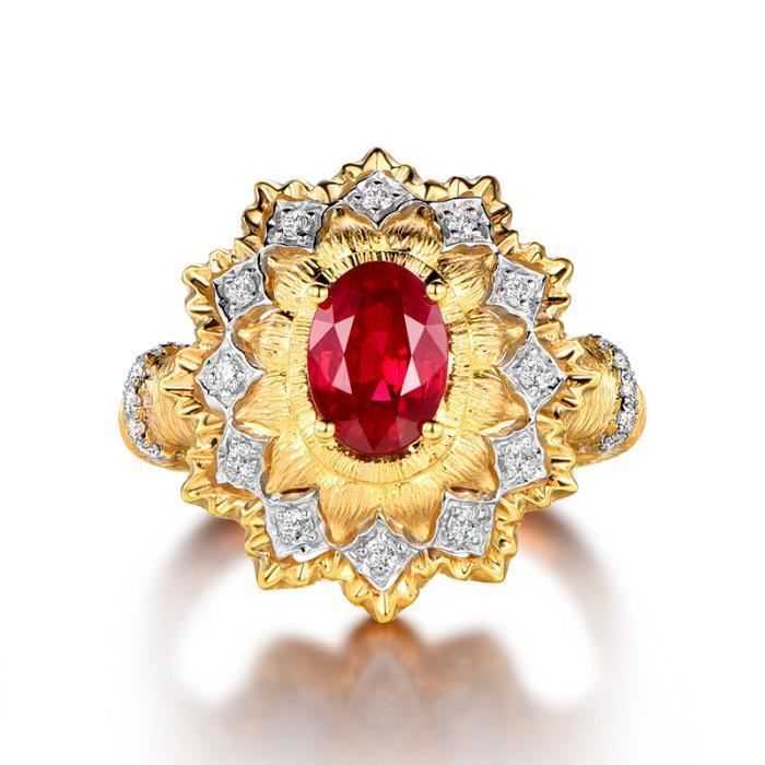 Bague pour femme plaqu e or jaune 24 carats rouge CZ rubis cristal