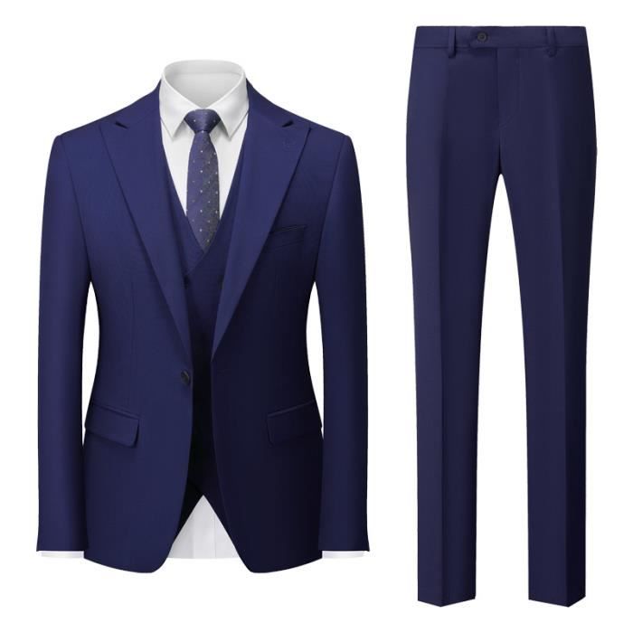 Costume Homme 3 Pièces Slim Fit - Veste, Gilet & Pantalon Business Mariage Élégant Gris - Tailles XS à XXL