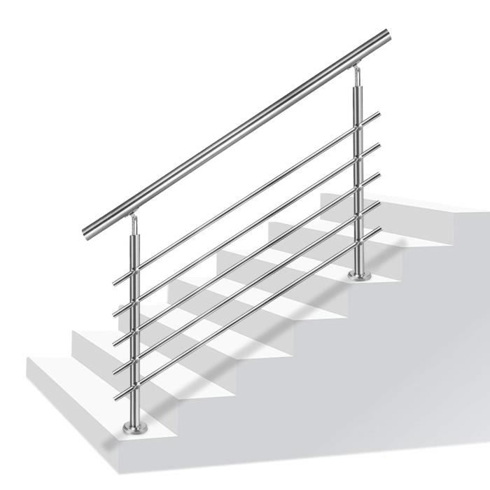 NAIZY 160cm Rampe d'escalier en Acier Inoxydable Main Courante Escaliers Intérieur et Extérieur Balustrade de Balcon, 5 Tiges