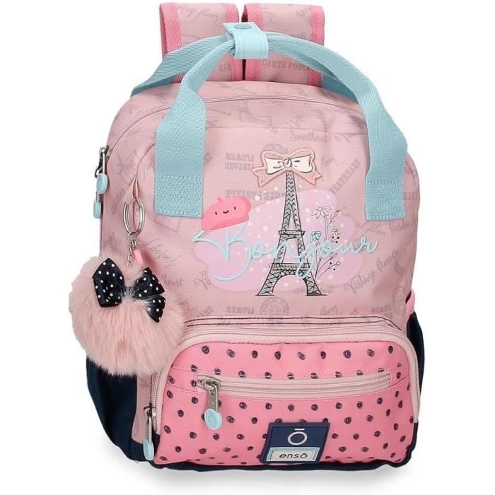 Enso Bonjour Pink Vorschulrucksack – 23x28x10 Cm, Polyester, Mit Eiffelturm-Design Und Bommel