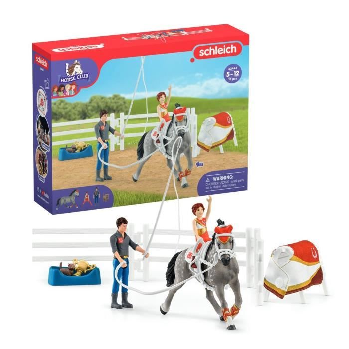 Coffret d'entraînement à la voltige de Mia, coffret schleich avec 18 éléments inclus dont 1 cheval s
