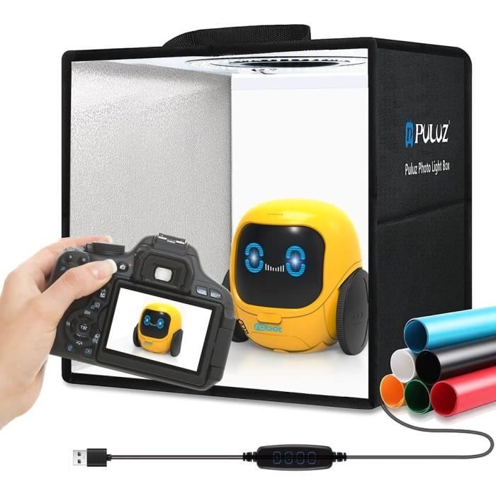 Boîte à Lumière 30x30x30cm Photo Studio Portable, Tente De Shooting Pliable Avec Dimmable Led Lumiere Blanche Douce Chaude Et 6 Couleurs Toiles De Fond