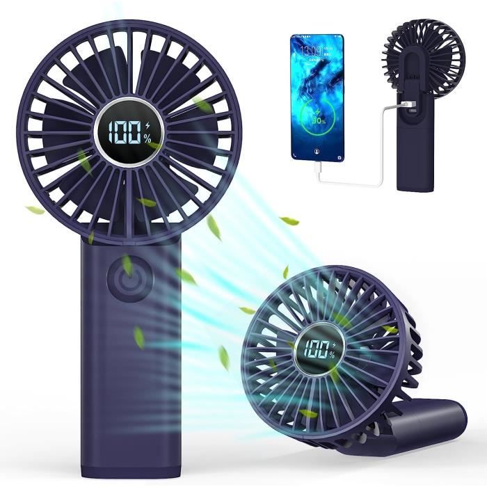 Mini Ventilateur Portatif USB Rechargeable - Vent Très Fort 4 Vitesses 16 Heures D'Autonomie