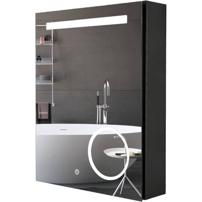 Armoire de rangement miroir salle de bain noir mat