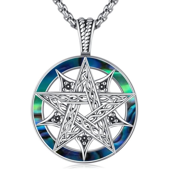 Solide 925 Argent Sterling Pentacle Pendentif Collier