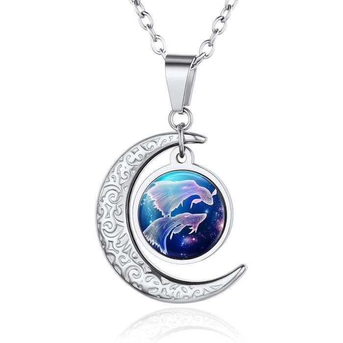 Collier Signe Astrologique Femme - Pendentif Lune Zodiaque En Acier Inoxydable, Chaîne Ajustable 50+5 Cm (ex: Sagittaire) - 5