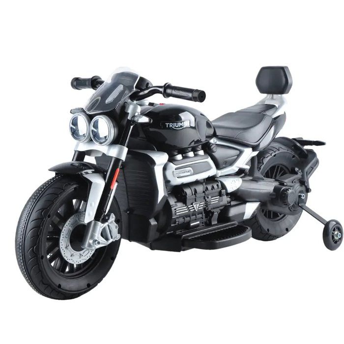 Triumph Rocket Moto Electrique Enfants, 12V, 6km/h, Avec Musique et Roues Auxiliaire, MP3, 2-6ans, Noire