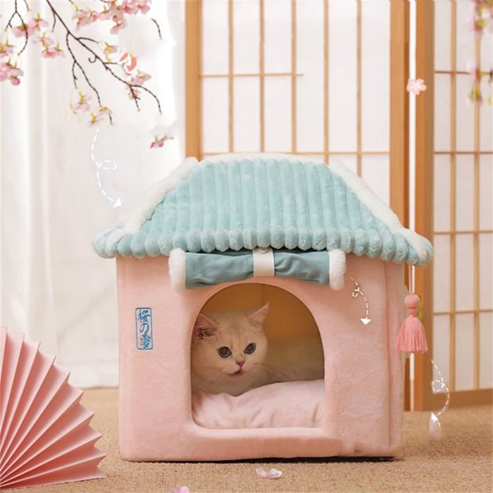 Meilleurs prix pour VGEBY lit de grotte pour chat Lit de maison pour chat, coussin amovible chaud et doux, animalerie corbeille Rideau vert lime