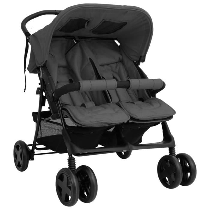 BOHU Poussette deux places Gris fonc Acier AB10342 Vente Chaude
