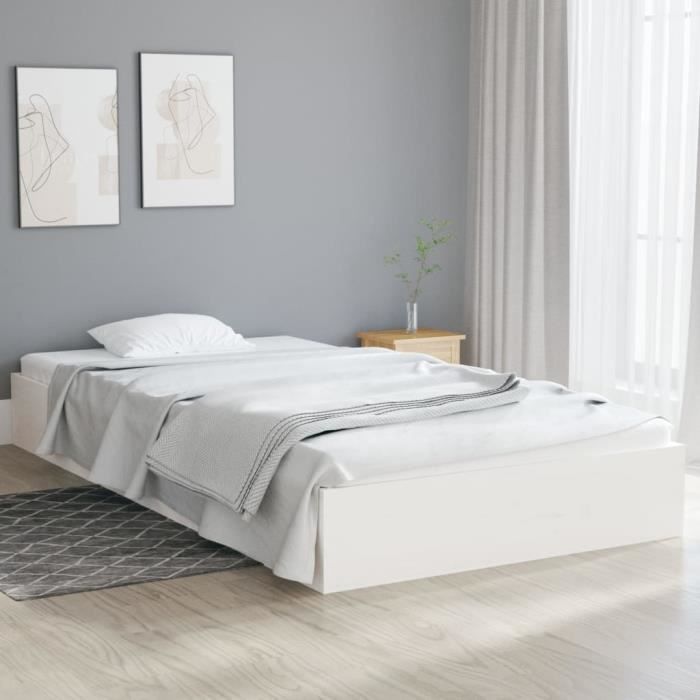vidaXL Cadre de lit Blanc Bois massif 90x200 cm 820058