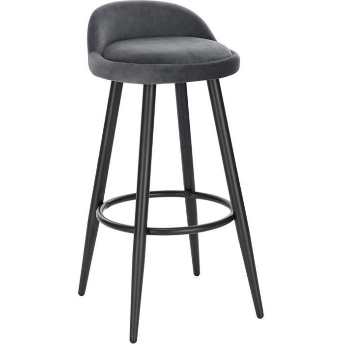 WOLTU 1 X Tabouret de Bar Chaise de Bar en Velours Tabouret Bistro avec Repose-Pieds en métal Gris Foncé