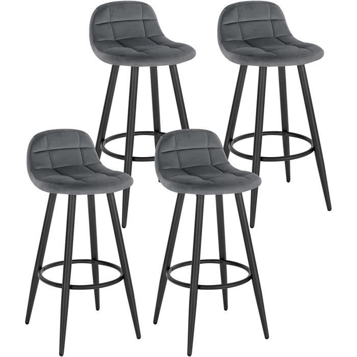 woltu lot de 4 tabourets de bar modernes, chaise de cuisine haute en velours et métal, hauteur d'assise 70cm, gris foncé bh364dgr-4