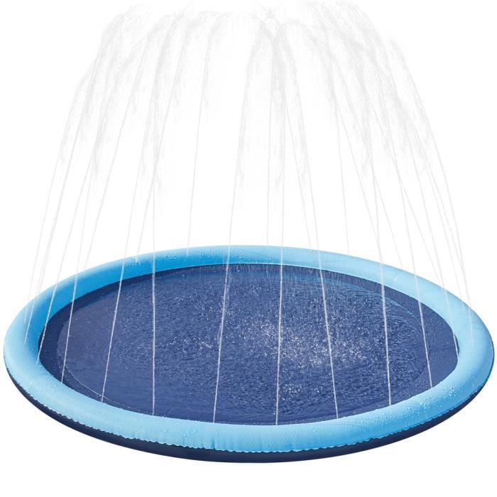 Yaheetech Piscine pour Chien Piscine à Jets d'eau pour Chien Piscine d'arrosage Pliable Antidérapante Bleu 150 x 8,5cm