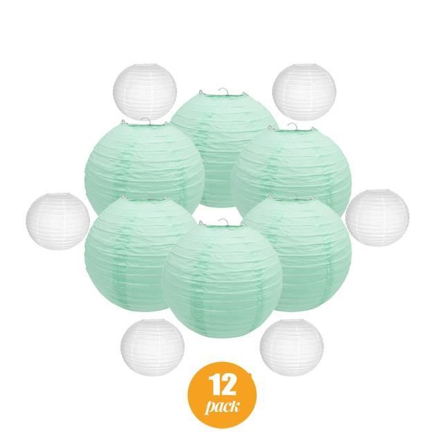 Larfraecy 15 Stück Papierlaternen Set - Salbeigrün, Creme & Gold, 25/20/15cm