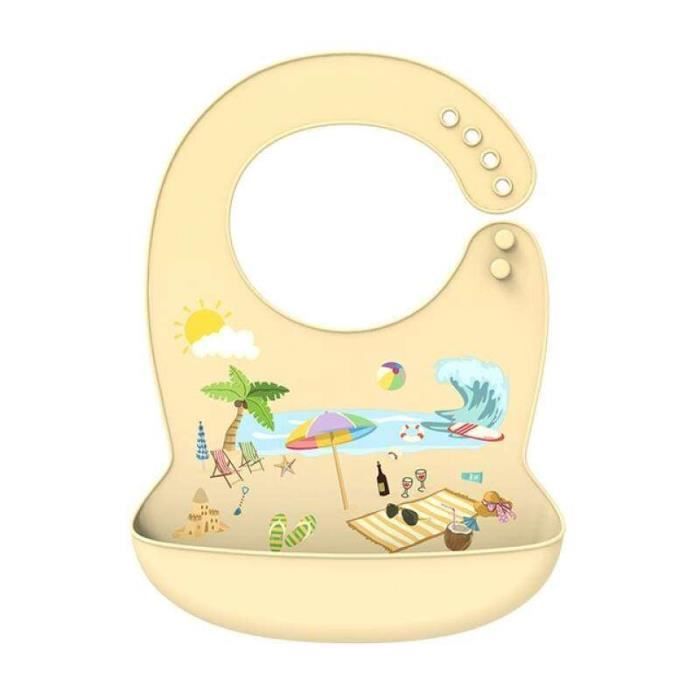 3 Bavoirs Silicone Bébé Imperméables - Rose Poudré, Jaune Moutarde, Vert Émeraude - Ajustables