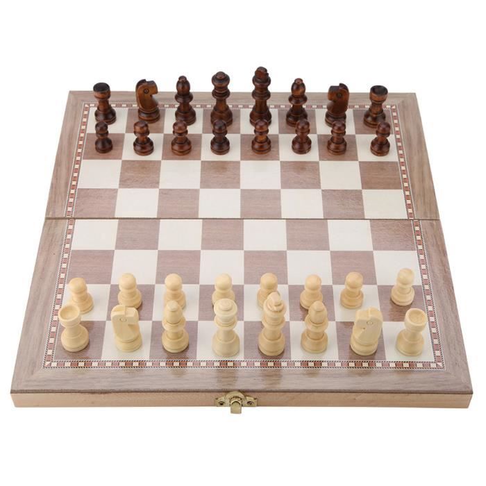 Jeu D'échecs 3 En 1 Magnétique – échiquier 34 Cm, Backgammon, Pliable, Bois Massif, Voyage