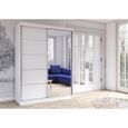 Armoire de chambre avec 2 portes coulissantes et miroir avec étagères - 150x200x61 cm - Beni 05 Classic (Blanc, 150)-1
