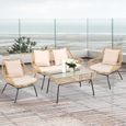 Salon de jardin 4 pers. 4 pièces style exotique métal époxy résine imitation bambou coussins grand confort inclus polyester beige-1