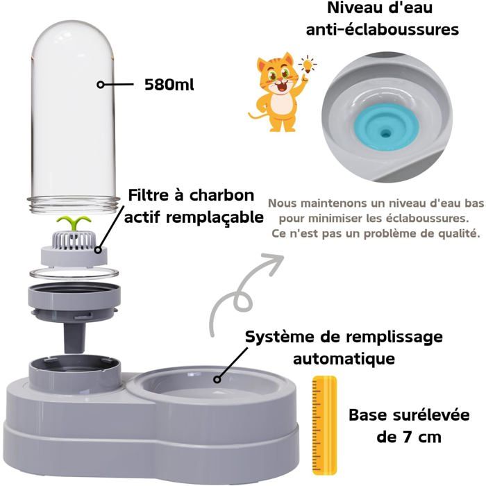 Fontaine à Eau électrique Pour Chat/chien – Rechargeable, Filtration 5 Couches, 1 L, En Céramique, Design 3D