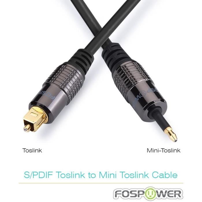 Câble Optique Toslink Vers Mini Toslink 1m - Audio Numérique SPDIF - Plaqué Or