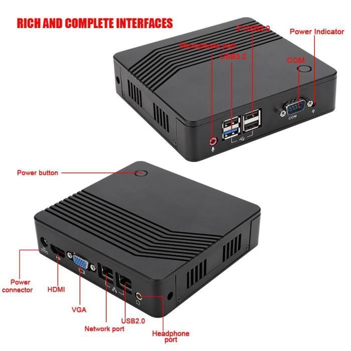 Mini PC, Intel J1900 2.0 GHz Quad-Core 8Go RAM1