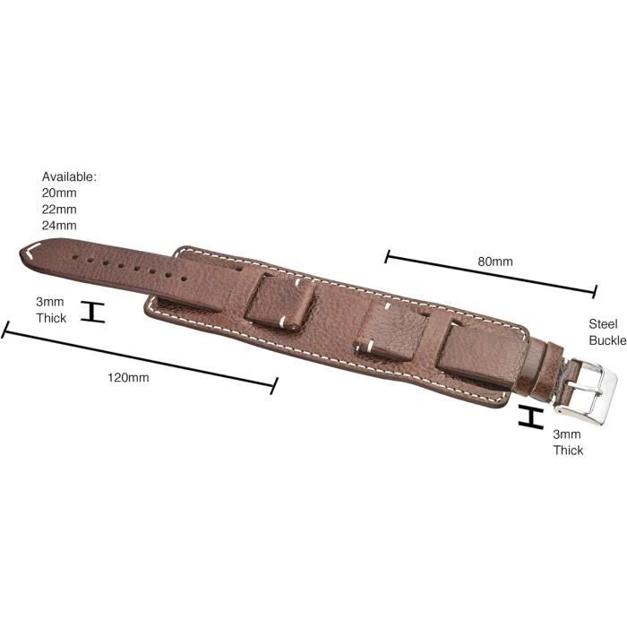 Bracelet De Montre Cuir Véritable 20/22 Mm – Compatible IWC Pilot, Portuguese, Portofino – Boucle Déployante, Respirant