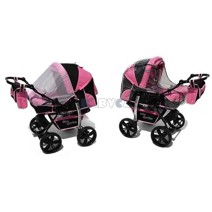 KAMIL Poussette Landau 3 en 1 avec siege auto couffin et poussette canne Noir Rose Cdiscount Puericulture Eveil bebe