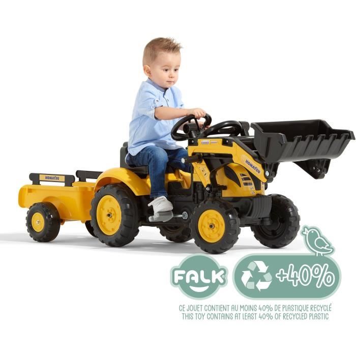 FALK Porteur Tractopelle Claas Vintage Dès 12 Mois - 90% Plastique Recyclé - Klaxon - Fabriqué En France