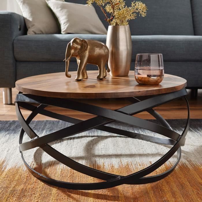 Table Basse Ronde Bois Massif 60x60x35 Cm Petite Table De Salon Moderne - Table basse