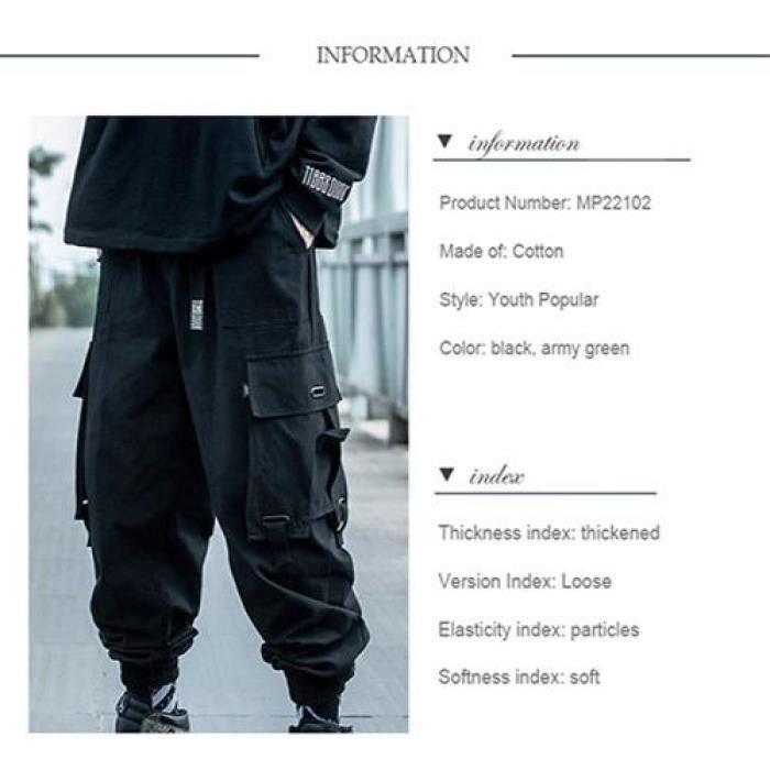 Pantalon Cargo noir hommes Hip Hop automne sarouel Streetwear