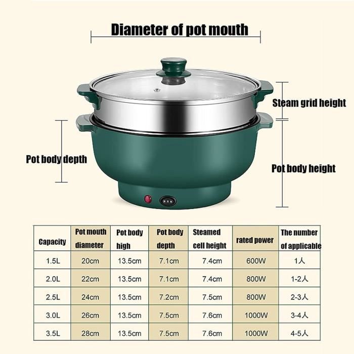 Marmite électrique Double Yin Yang 6L - 1360W - Fondue, Wok, Vapeur - Revêtement Anti-adhésif