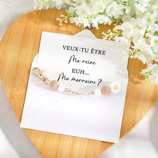 Porte-clés "Veux-tu être Ma Marraine ?" En Forme De Marguerite - Cadeau Sentimental Pour Baptême, Communion, Anniversaire