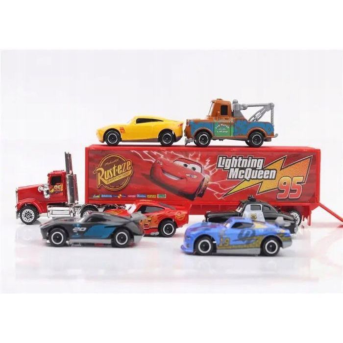 Set 2 Voitures Cars Jouet - Camion Transporteur Et Voiture De Course Avec Figurine