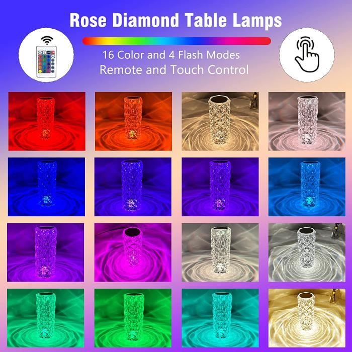 PERZOE Lampe de table de chevet en cristal - 16 couleurs changeantes -  Contrôle tactile - Lampe de chevet LED en acrylique - Pour chambre à  coucher, salon - Transparent : : Luminaires et Éclairage