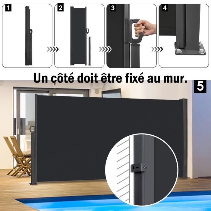 Brise Vue Rétractable Kidsgigglz 200x300cm - Store Extérieur Opaque Pour Balcon/Terrasse - Protection Intimité Et Vent - Gris