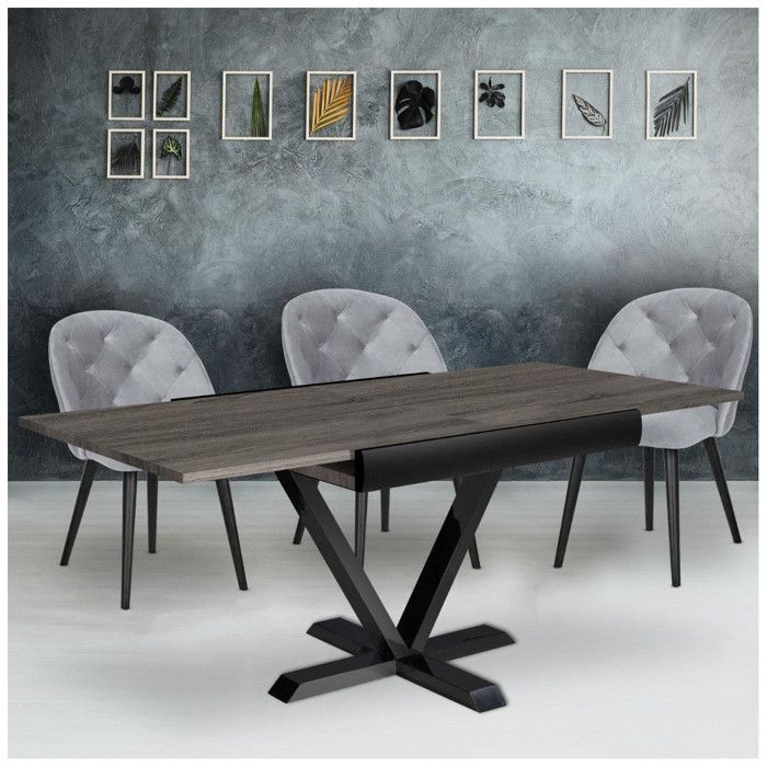 Ensemble Table à Manger & 6 Chaises "Piazza & Night" 180cm Marron & Noir