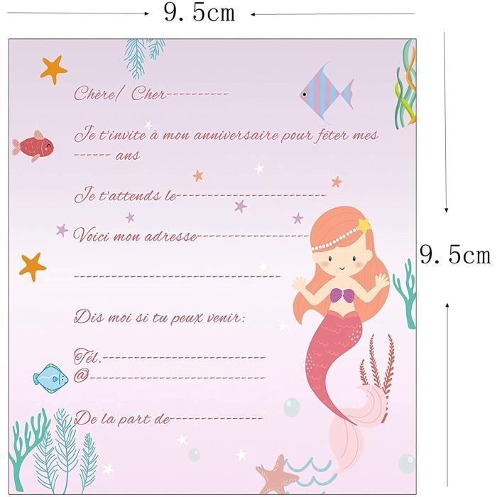 16 cartes invitation anniversaire fille en français - Correspondance  Anniversaire Enfant Filles - Thème Sirène