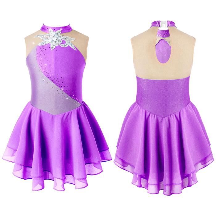 Freebily Kunstschaats-jurk voor meisjes, balletjurk, balletjurk, balletjurk, balletjurk, balletjurk, balletjurk, balletjurk, balletjurk, strass, artistiek gymnastiekpak, mouwloze dansjurk, roze en