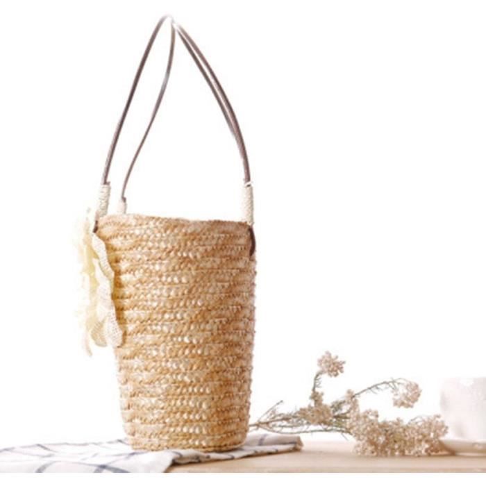 YYW Pochette d'été en paille tissée pour femme, Couleur café., Taille unique