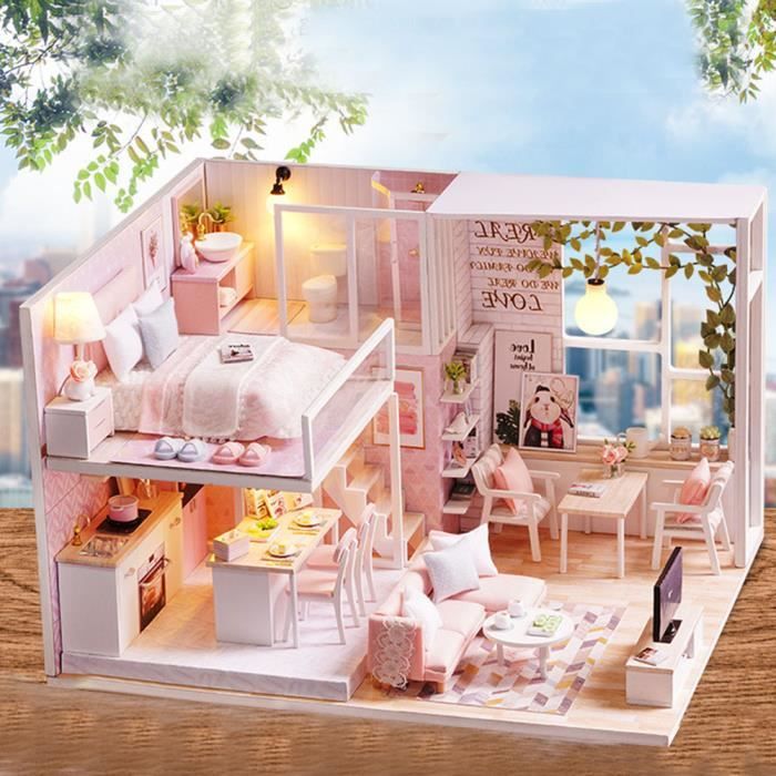 Nouveau bricolage poupée kit de bois petite maison bâtiment miniature pour  adulte cuisson salle de gâteau enfants jouets poupée meubles accessoires