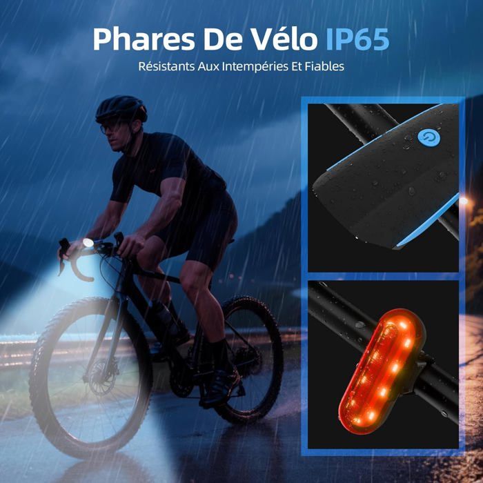 Lampe Vélo Avant/arrière – 4 Modes, LED étanche, Batterie Bouton – Compacte, 70h D'autonomie – Pour VTT, VTC, Pliable