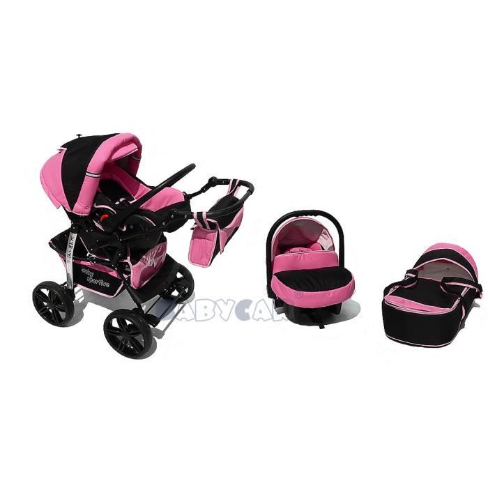 KAMIL Poussette Landau 3 en 1 avec siege auto couffin et poussette canne Noir Rose Cdiscount Puericulture Eveil bebe