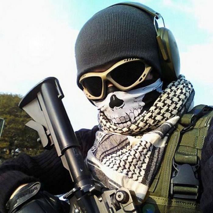 Style Militaire Noir AYNKH - Cagoule Tête De Mort Style Call Of Duty - Noir - Pour Skate, Ski, Cosplay - Taille Unique Masque Halloween Effrayant Homme