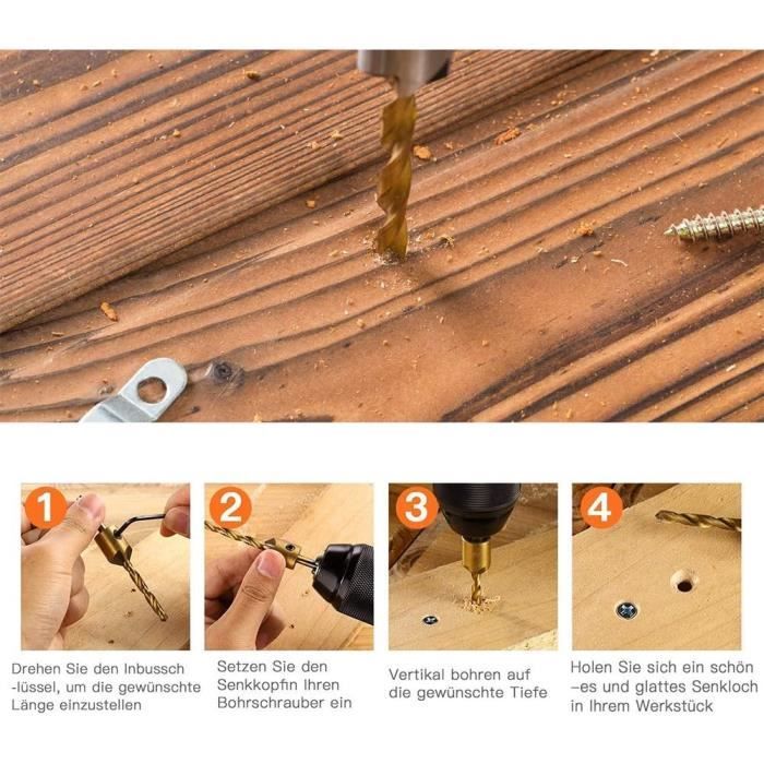 Set 7 Mèches à Bois Avec Fraise - HSS 4241 3-10mm Pour Chanfrein Et Assemblage