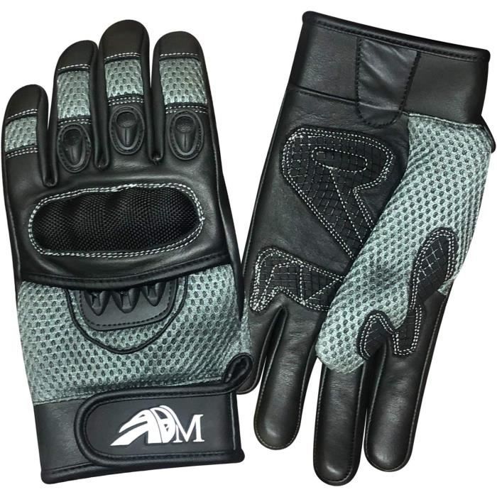 Gants Moto Scooter Homme Cuir Homologués CE - Tactiles, Antidérapants, Respirants - Noir Blanc Rouge Gris Bleu Vert - S M L XL XXL