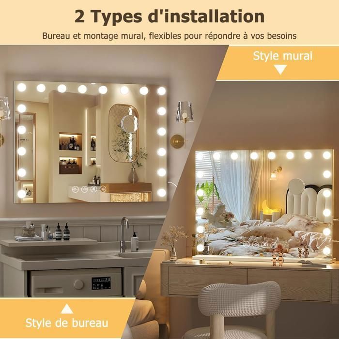 FENCHILIN Hollywood Miroir Maquillage Avec 18 Ampoules Haut-parleurs
