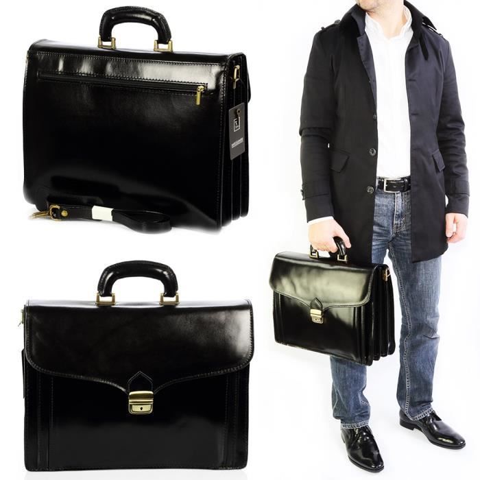 Serviette homme cuir noir Cartable en cuir v ritable N1925 Noir