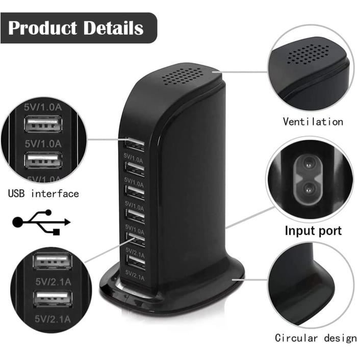 Station De Charge USB 70 W Avec Prise USB C à 6 Ports Ultiport 20 W PD